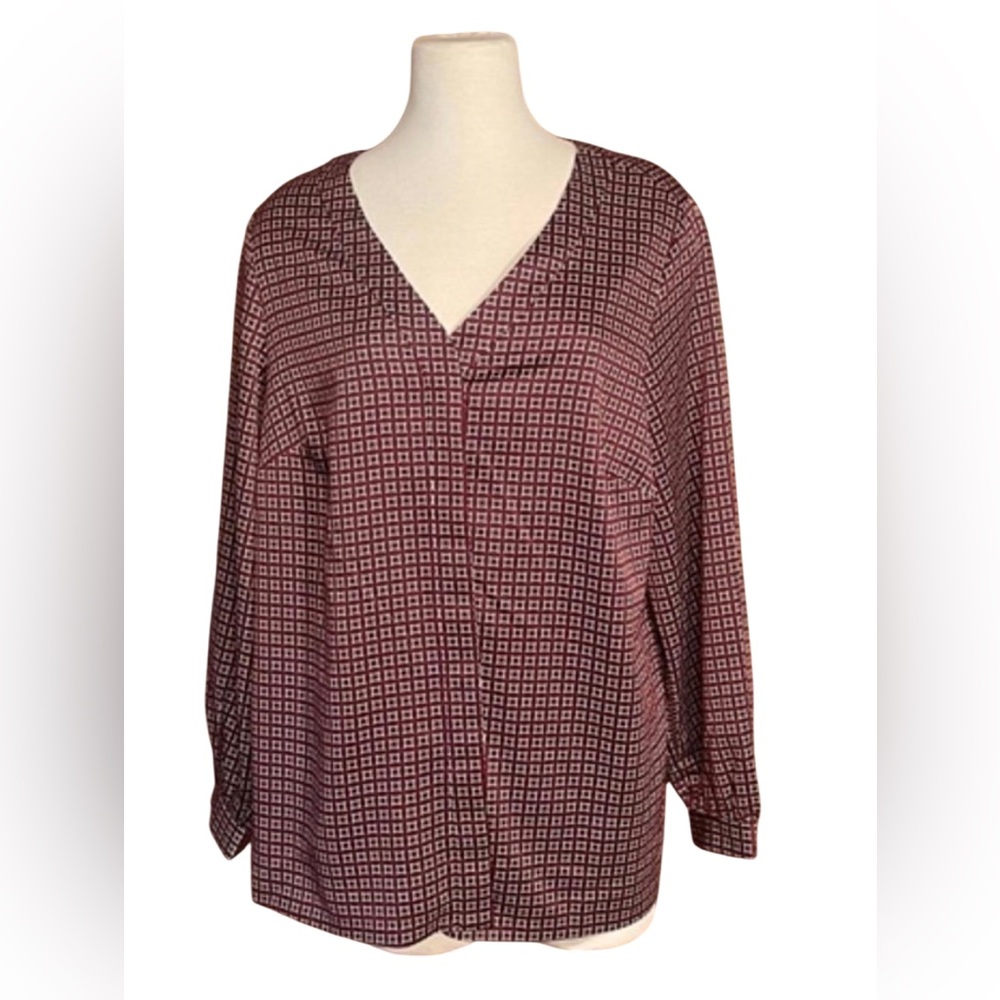 Alfani Burgundy Geometric Blouse